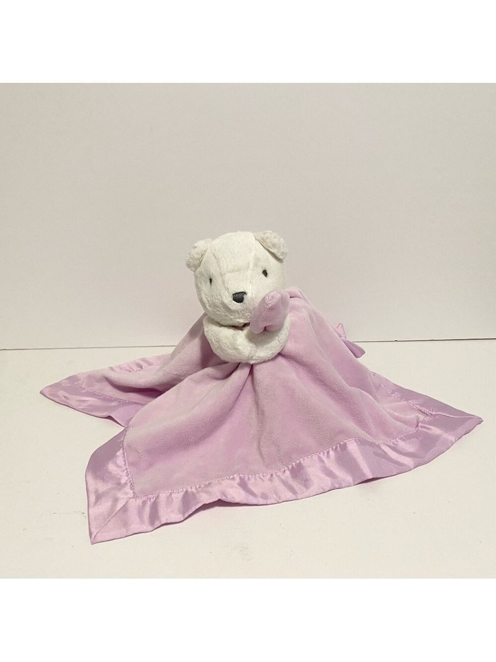 Carters White Bear Purple Lovey Security Blanket Silky Plush Holding Baby Toy
